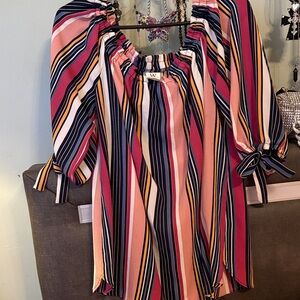 Wrapper Off shoulder top with Colorful Striped Fabric